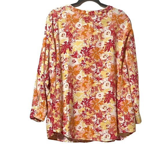 Woman Within Floral Watermelon Print Button-Down Tunic Top 2X Linen Blend - Picture 3 of 6